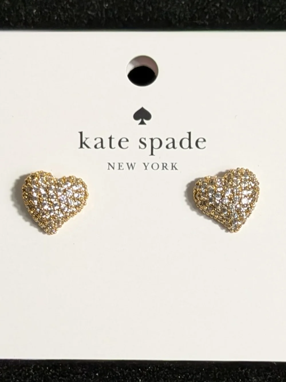 Kate Spade New York Amour Heart Stud Earrings Clear Gold Pavé NWT